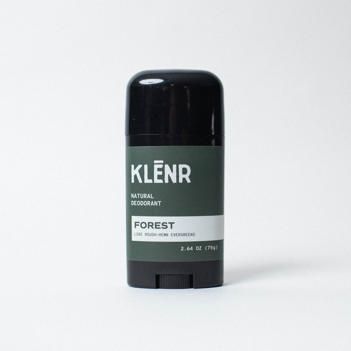 Deodorant stick with an green label showing ingredients