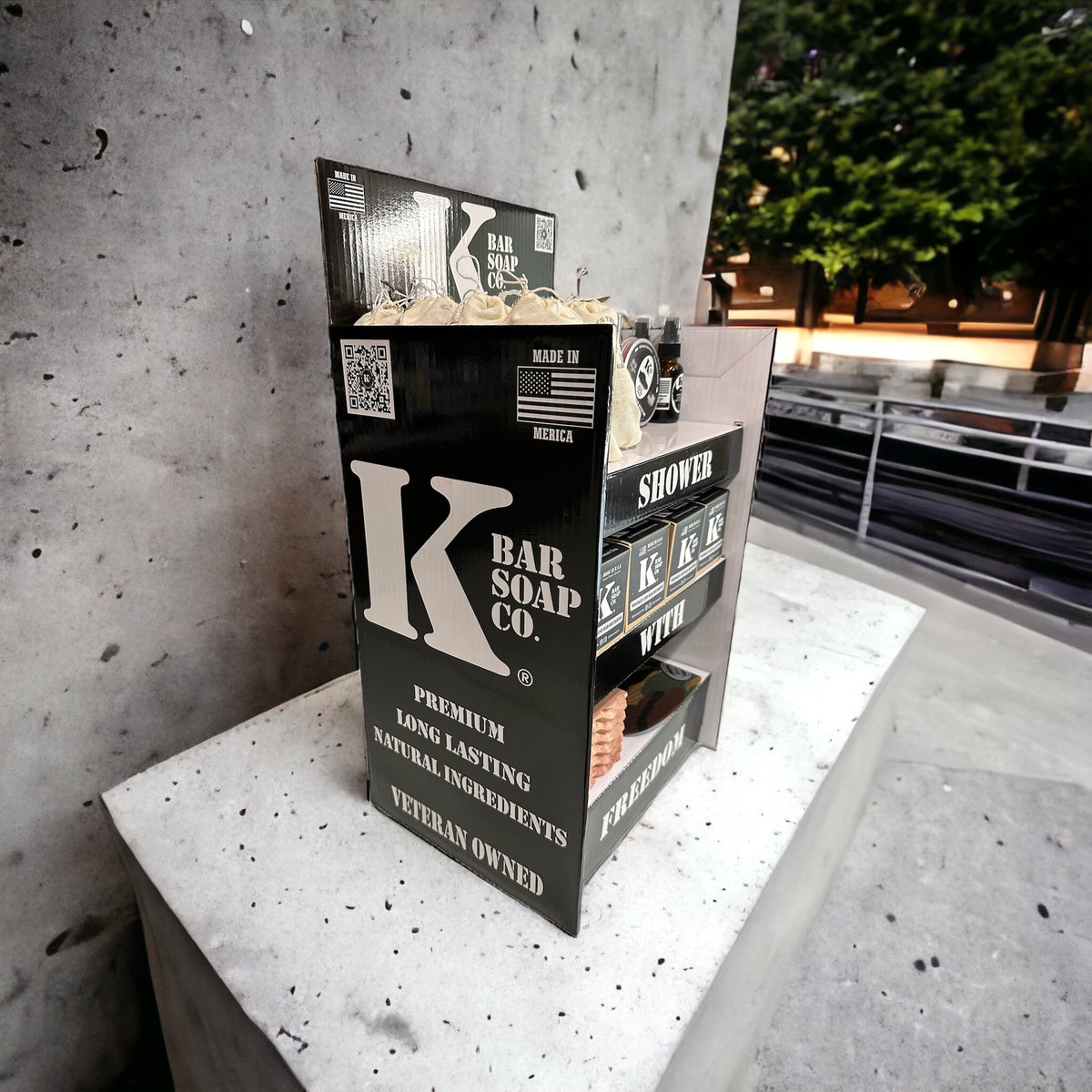 KBSC retail display on a concrete counter