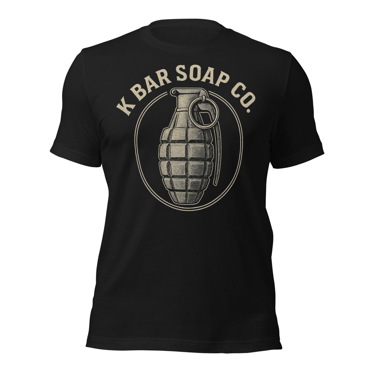 Black Vintage Nade K Bar Soap Co t-shirt with grenade graphic