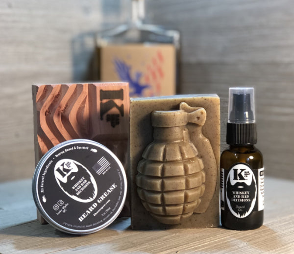 Soap dish, K Bar Beard Grease & Beard Oil, Grenade Soap