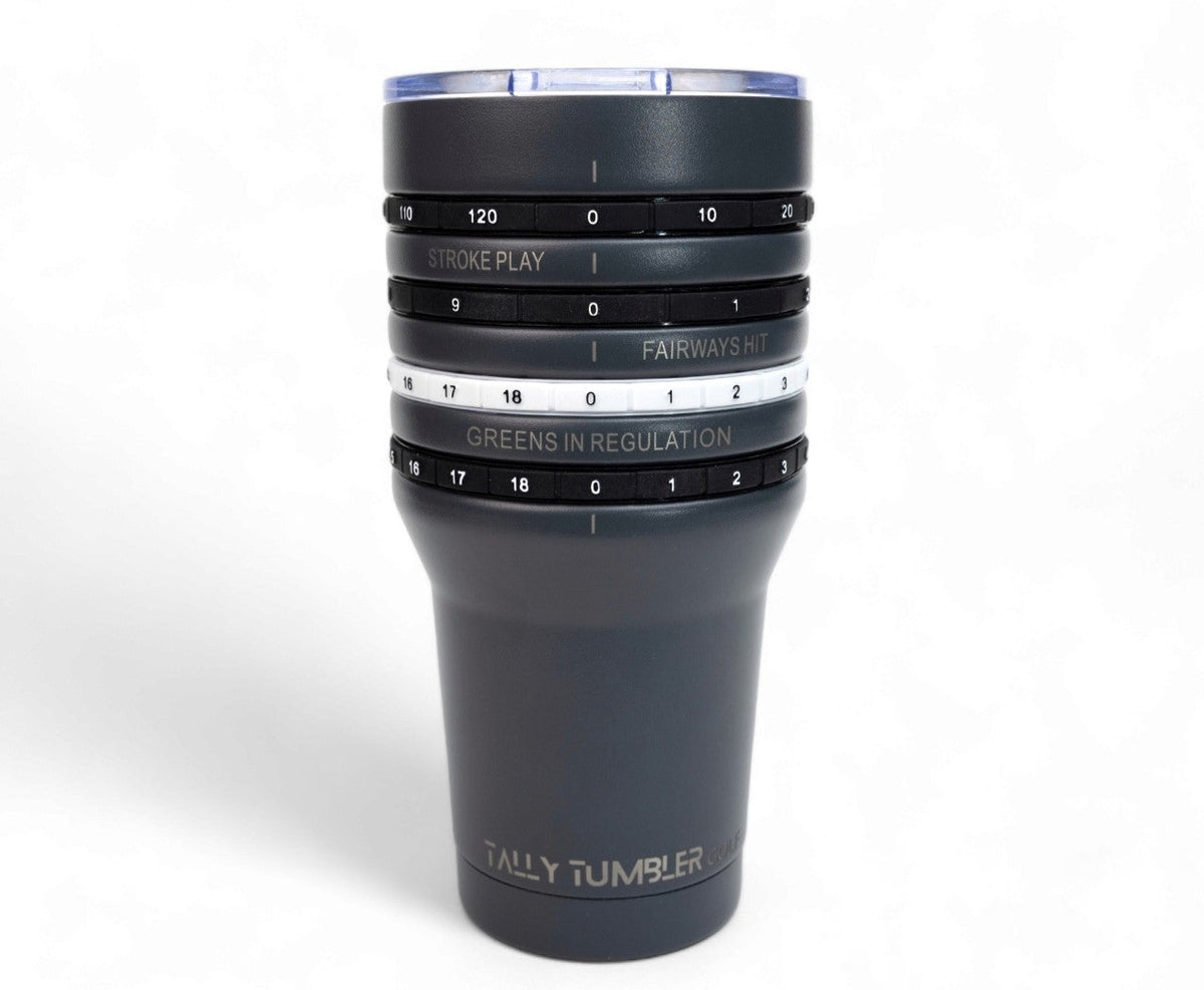 Tally Tumbler with golf-themed design on a white background
