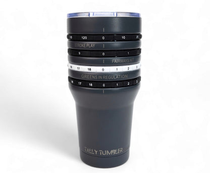 Tally Tumbler with golf-themed design on a white background