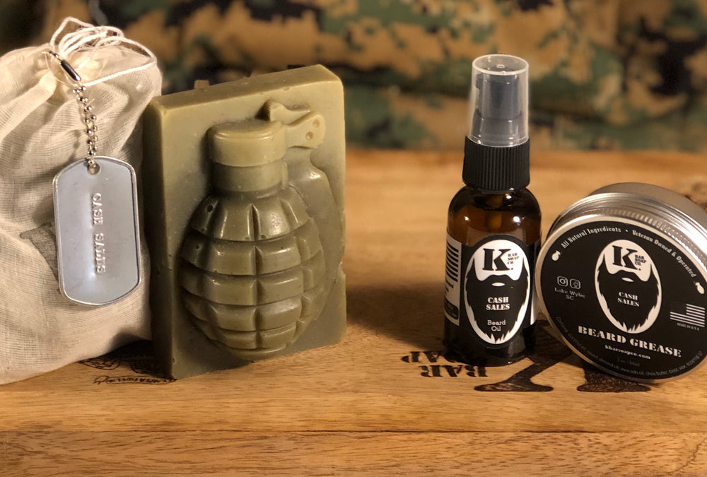 K Bar Soap Co original grenade soap and beard products