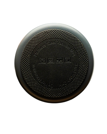Black metal cap with text on a white background