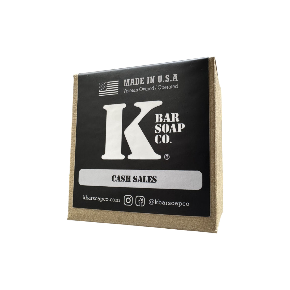 Cash Sales patchouli natural bar soap in its K Bar box, front