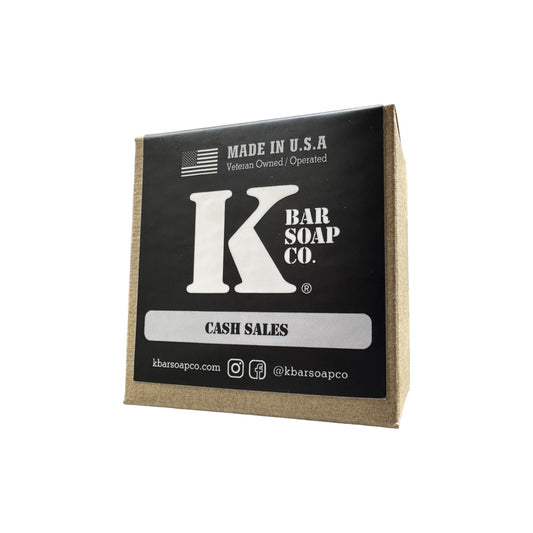 Cash Sales patchouli natural bar soap in its K Bar box, front
