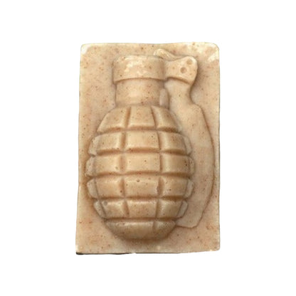 Fu*k Bugs grenade soap bar, tea tree, eucalyptus and citronella, front view