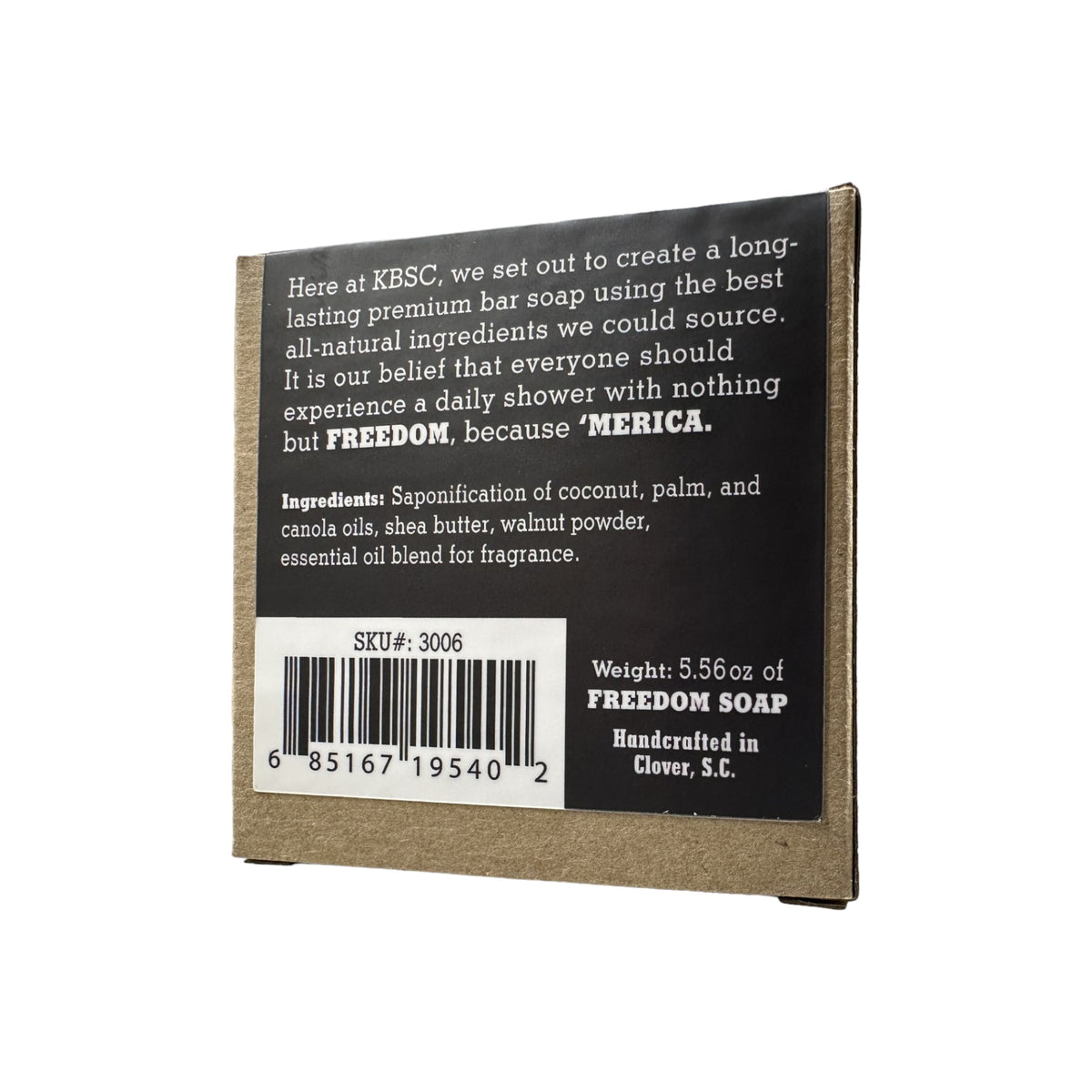 Back of Firewatch bar soap box with ingredients and weight
