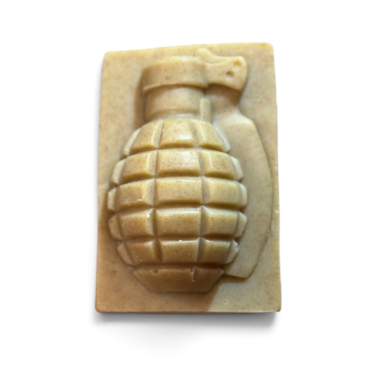 Grease Gun mechanic's grenade soap bar, tea tree with exfoliant, front view