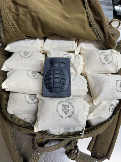 Tim Kennedy Bag of Frag: backpack filled with K Bar grenade soaps