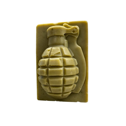 First Light grenade soap bar, spearmint, eucalyptus, citrus, rosemary and cedar, front view