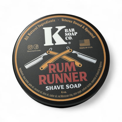 K Bar Soap Co. Rum Runner Shave Soap container on a white background