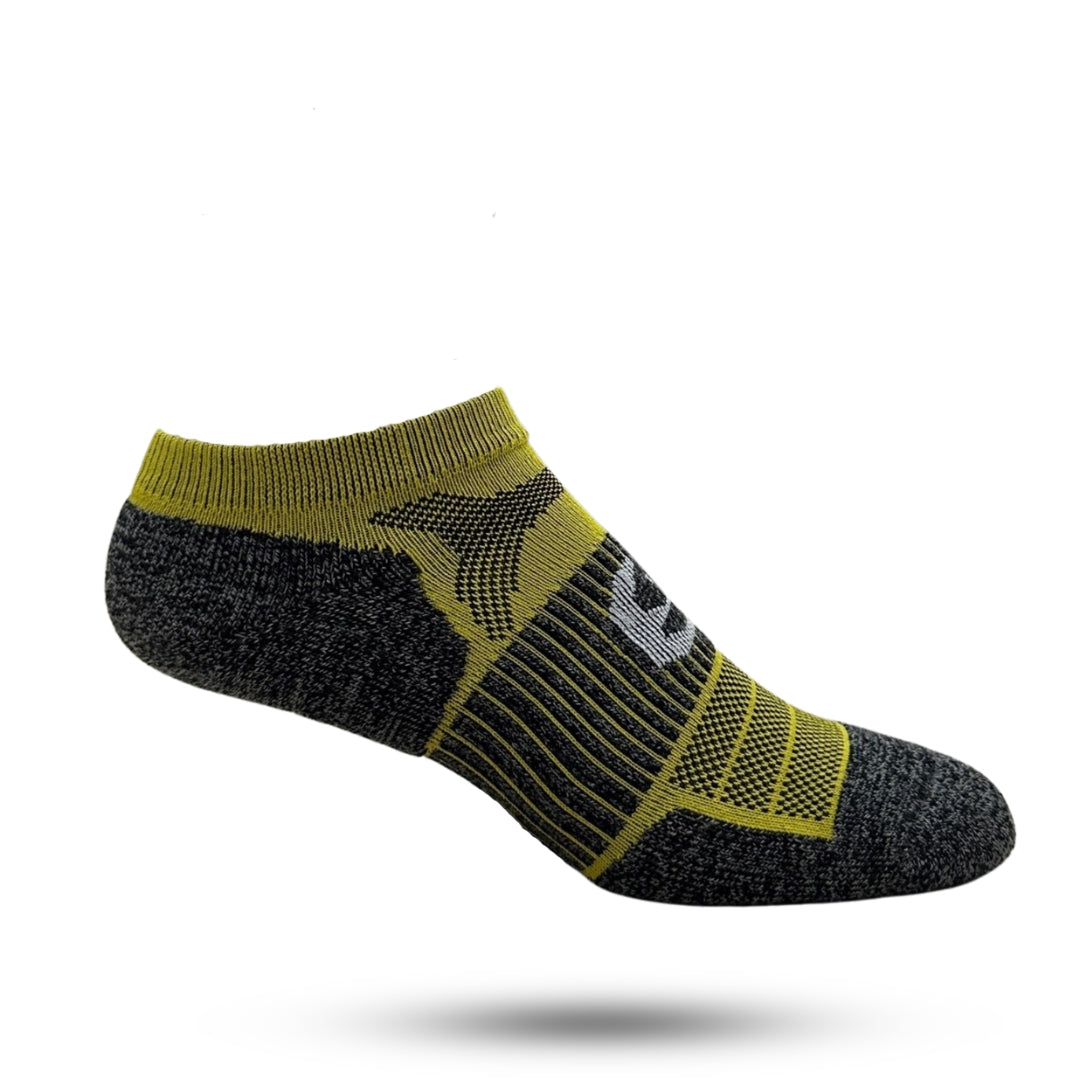 No show socks with mustard yellow and grey