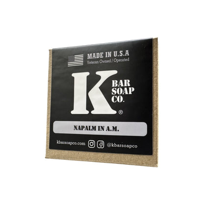 Napalm in A.M. natural bar soap in its K Bar box, front