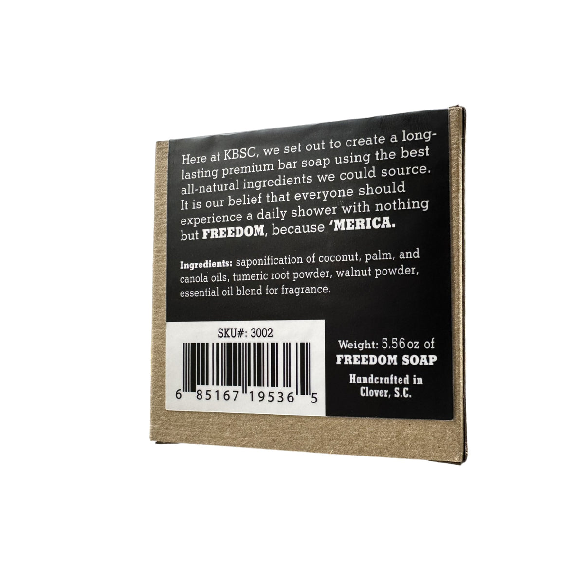 Back of Napalm in A.M. bar soap box with ingredients and weight