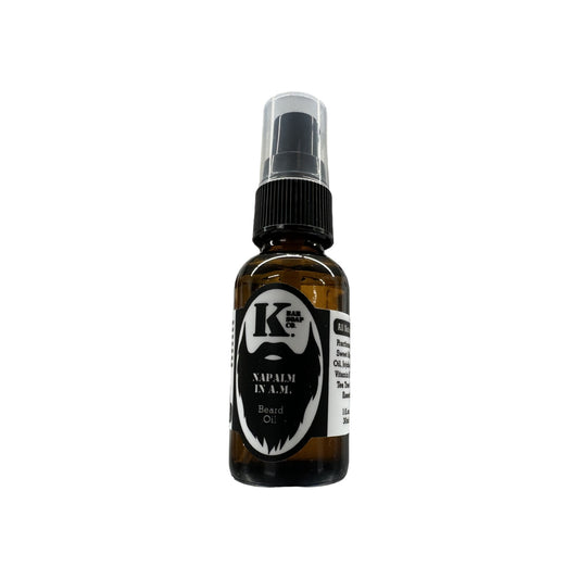 Napalm in A.M. Premium Beard Oil – earthy, turmeric, walnut, citrus scent – K Bar Soap Co
