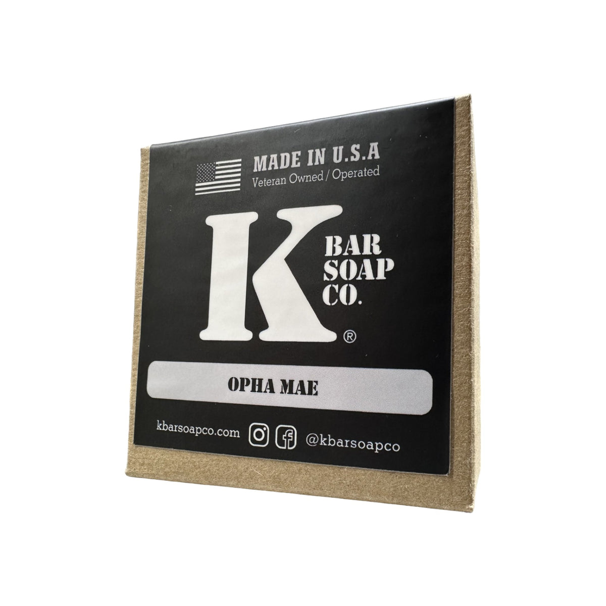 Opha Mae lavender natural bar soap in its K Bar box, front