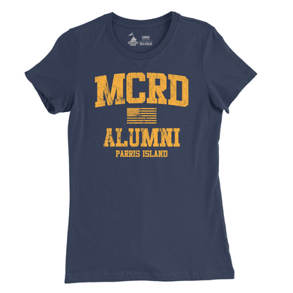 A navy t-shirt with 'MCRD ALUMNI PARRIS ISLAND' 