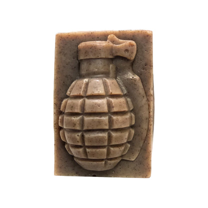 Whiskey & Bad Decisions natural grenade soap bar, angled view