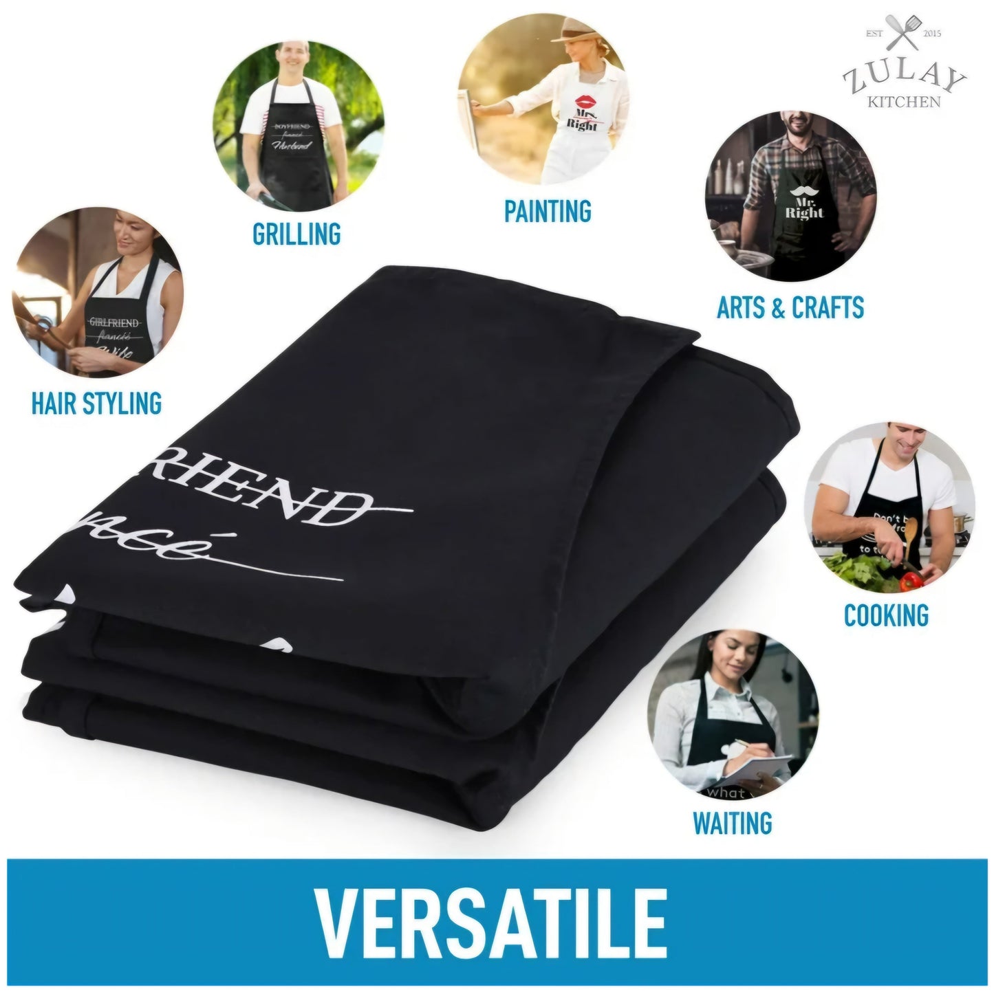 
                  
                    2-Pack Aprons for Women Men & Couples Black Apron with Pockets Husband and Wife
                  
                