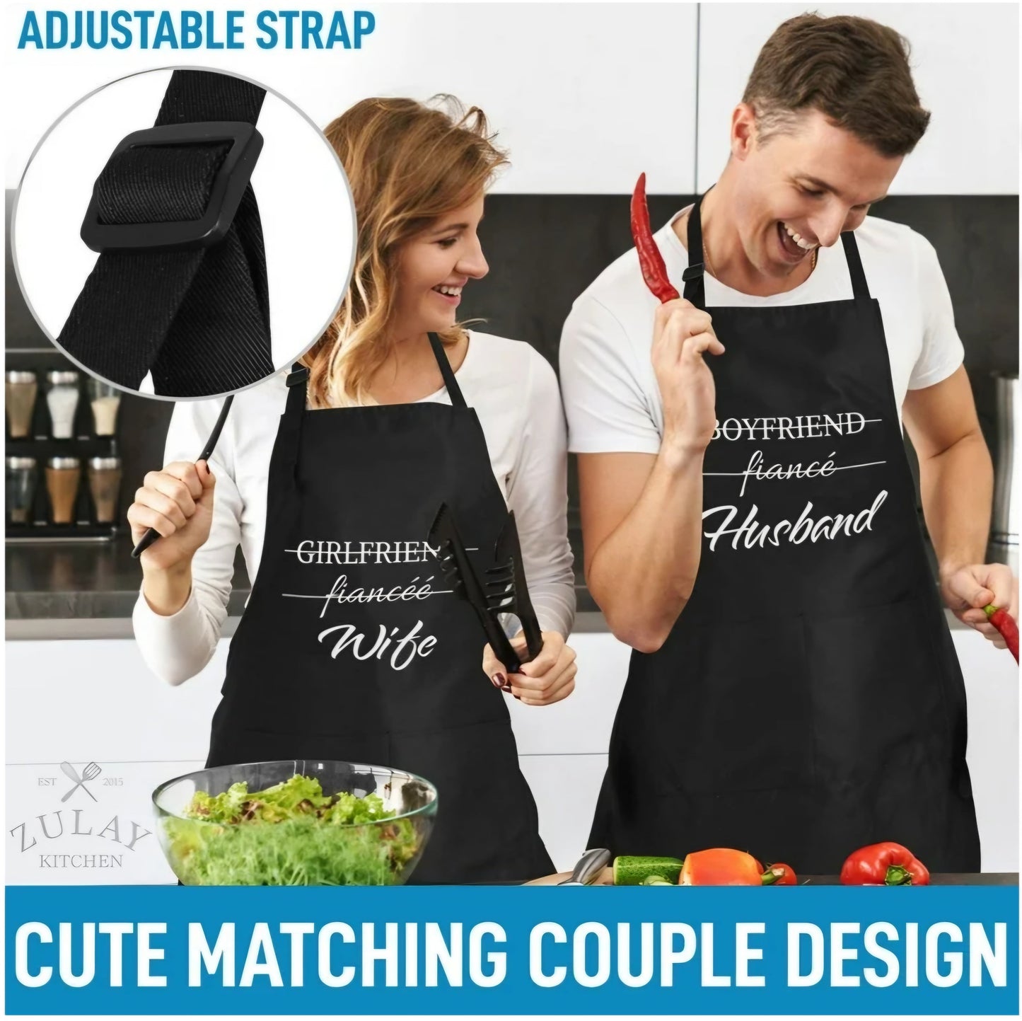 
                  
                    2-Pack Aprons for Women Men & Couples Black Apron with Pockets Husband and Wife
                  
                
