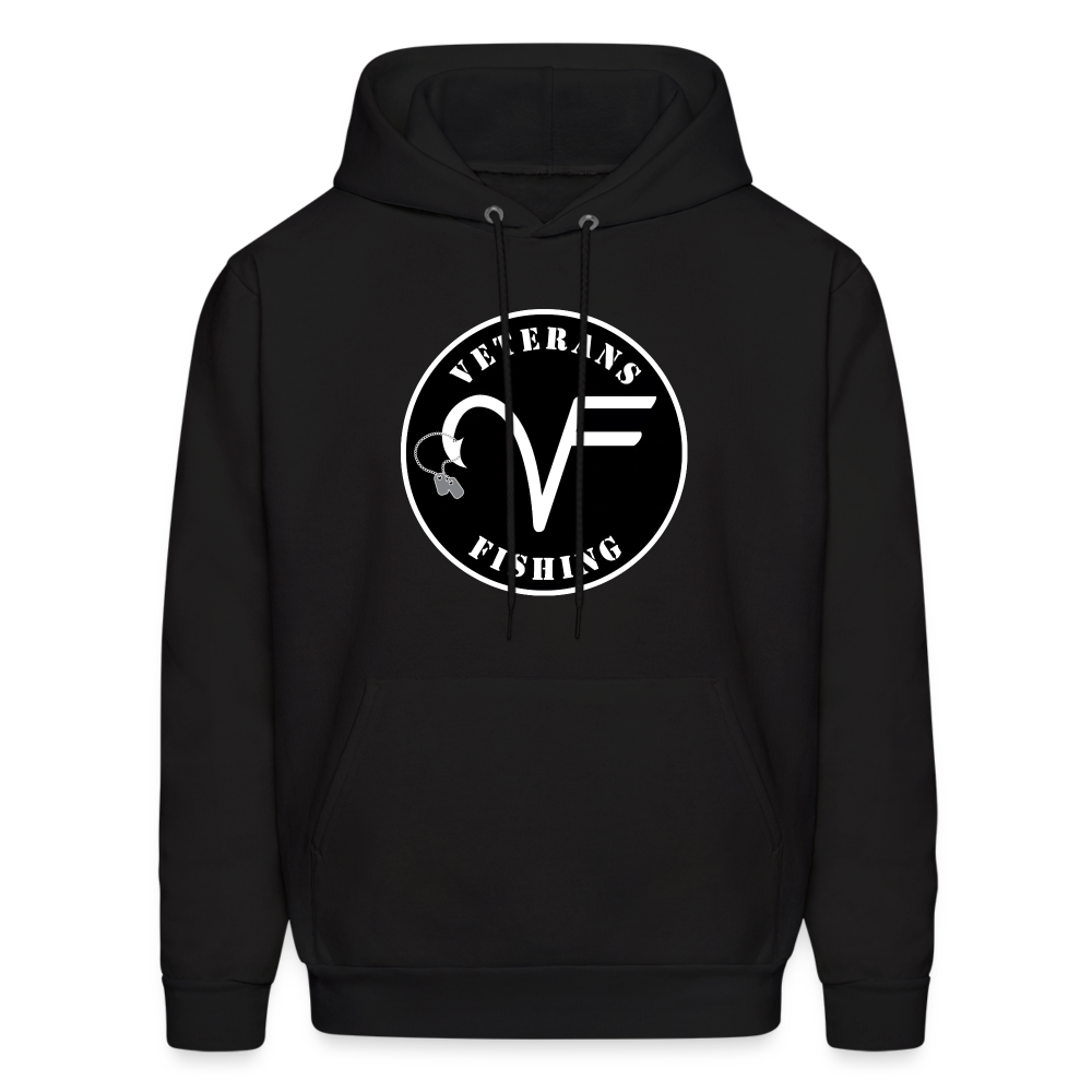 Black hoodie with 'Veterans Fishing' logo in white on the front