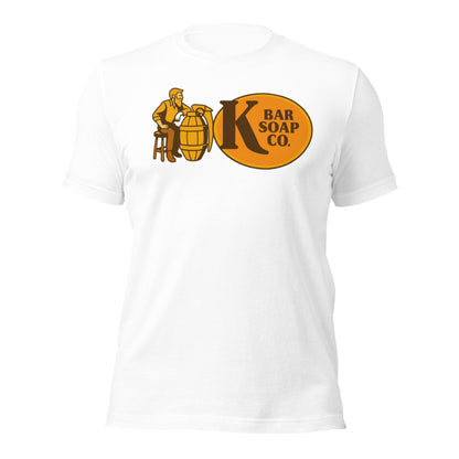 White KBSC Cracker Barrel t-shirt with K Bar Soap Co logo