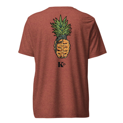 Clay red Pineapple Frag tri-blend t-shirt, back