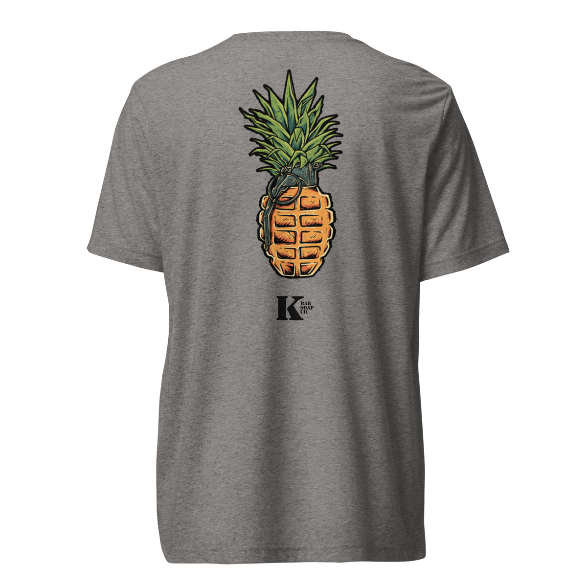 Gray Pineapple Frag tri-blend t-shirt, back