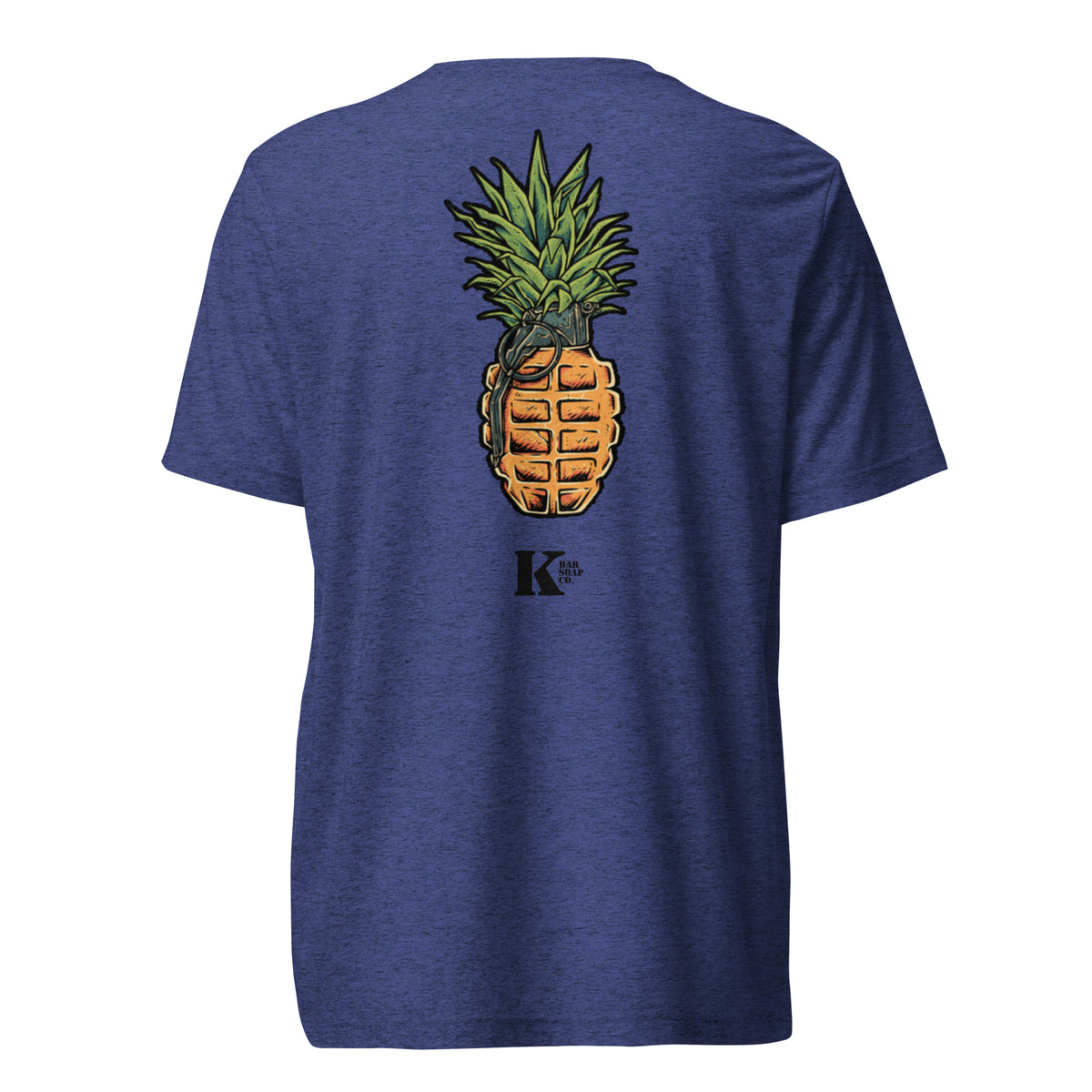 Navy Pineapple Frag tri-blend t-shirt, back