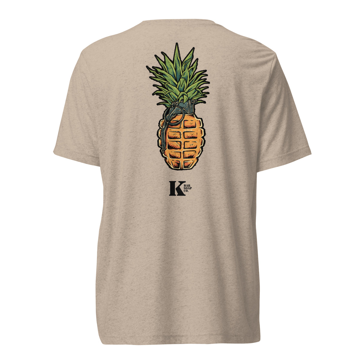Tan Pineapple Frag tri-blend t-shirt, back