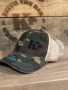 Camo trucker's hat with K Bar logo