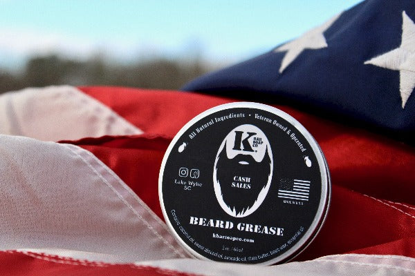 K Bar Cash Sales Beard Grease tin with American flag