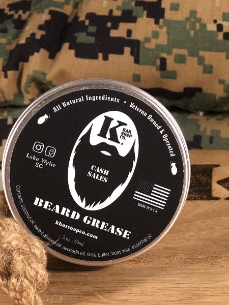 Cash Sales patchouli beard grease tin on digital camouflage