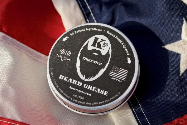 Firewatch Beard Grease tin on American flag