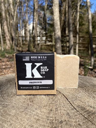 
                  
                    K Bar Firewatch Soap Bar in black packaging with logo
                  
                