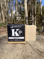 K Bar Firewatch Soap Bar in black packaging with logo