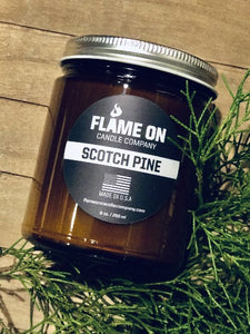 Flame On Scotch Pine Candle with Tree Needles