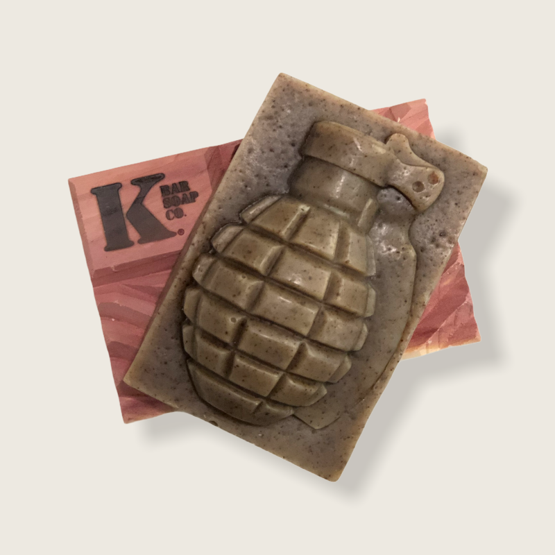 Freedom Showering Starter Set: grenade soap on a cedar flag soap dish