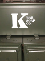 Close-up of .50 Cal Ammo Can with K Bar logo