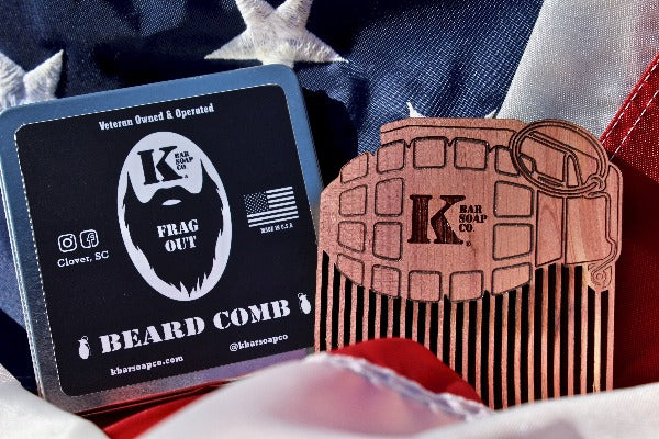 
                  
                    Wooden beard comb from K Bar with tin on American flag
                  
                